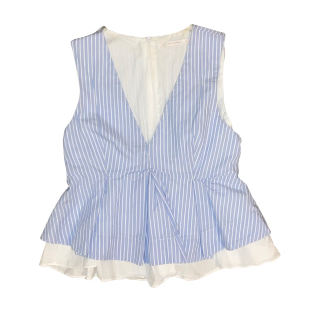Zara Trafaluc Collection Blue and White Peplum Shirt (Small)